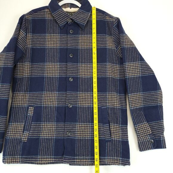Jachs NY Sherpa Lined Blue Plaid‎ Shirt Jacket Wool Blend Men L Buttons Pockets - Picture 7 of 16